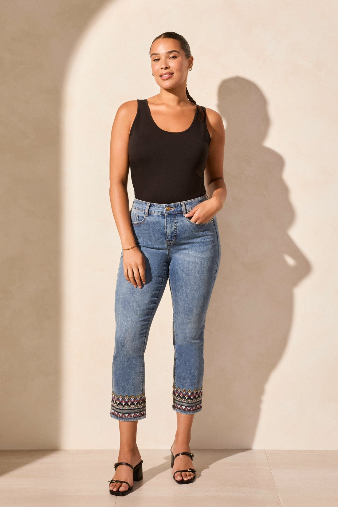 Audrey Embroidered Crop Jeans