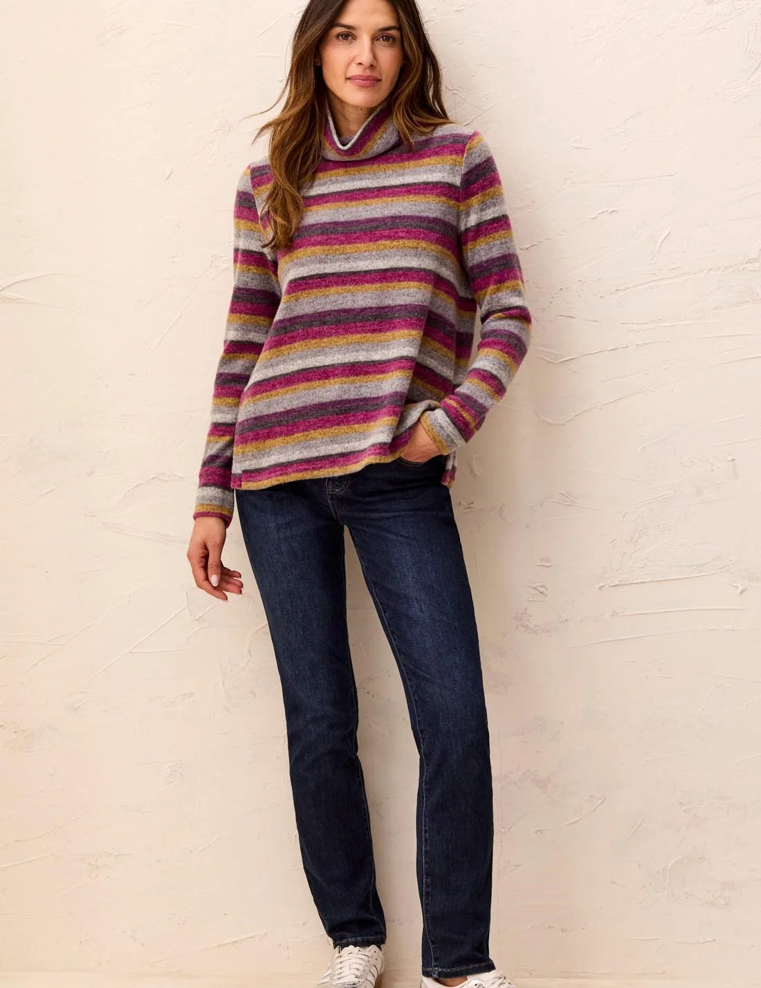 Mulberry Stripe Funnel Neck Top