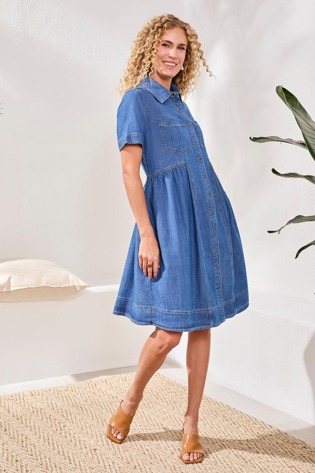Button Down Flowy Denim Dress