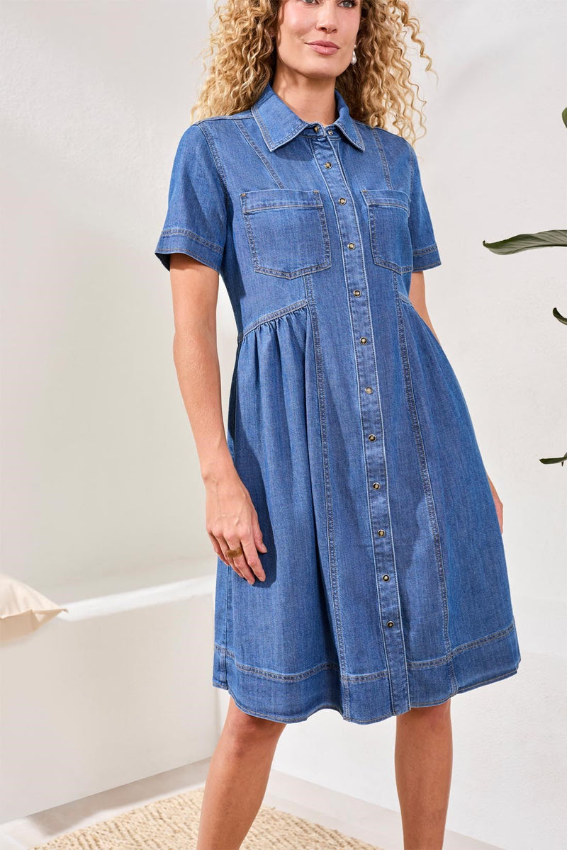 Button Down Flowy Denim Dress With Pockets-Fjordblue XL