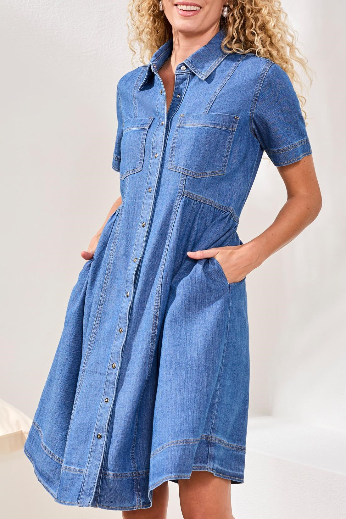 Button Down Flowy Denim Dress