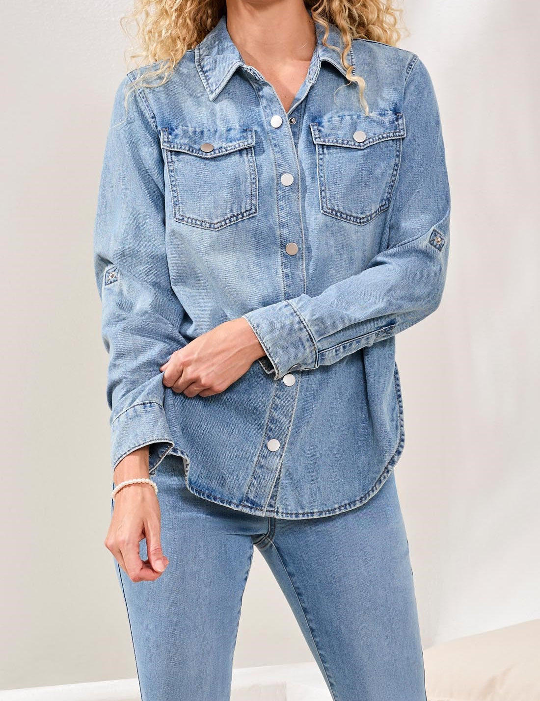 Classic Button Front Denim Shirt by Tribal Fashion