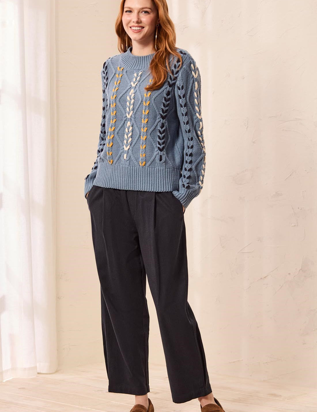 Lace Up Cable Knit Sweater by Tribal