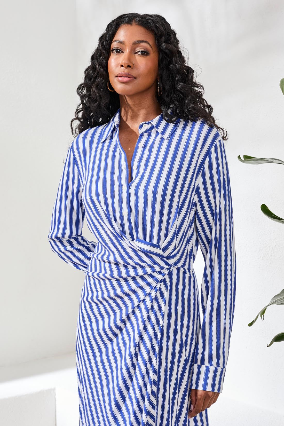 Long Sleeve Faux Wrap Dress