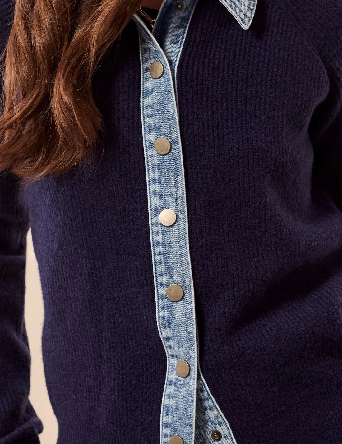 Navy Denim Sweater Jacket