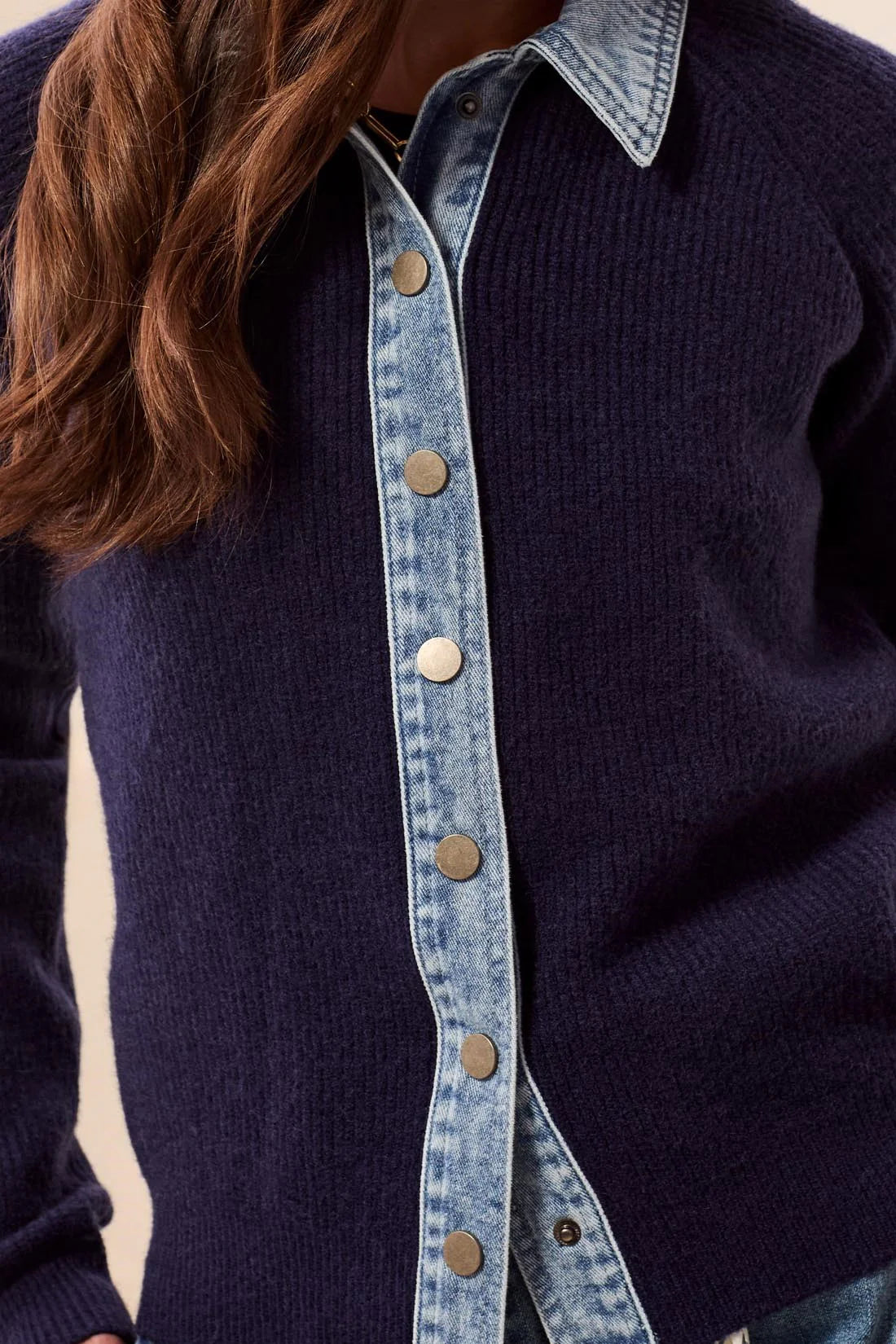 Navy Denim Sweater Jacket