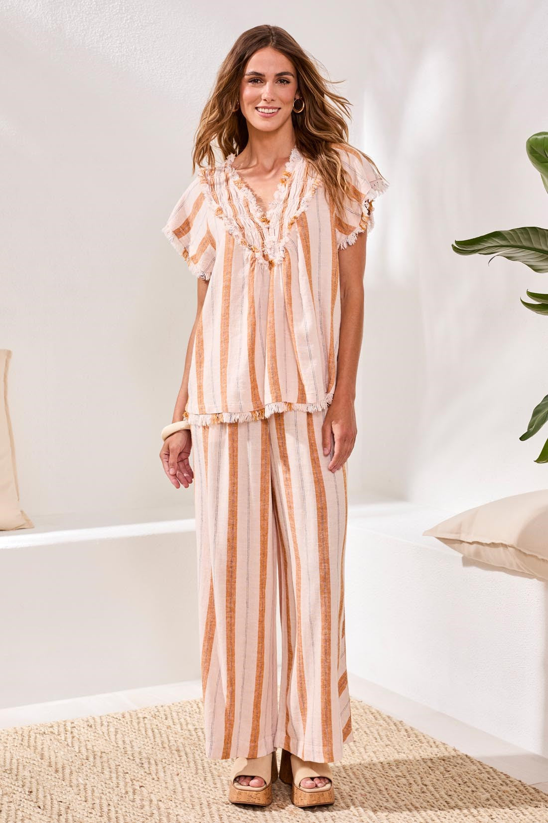 Layla Textured Linen V-Neck Top