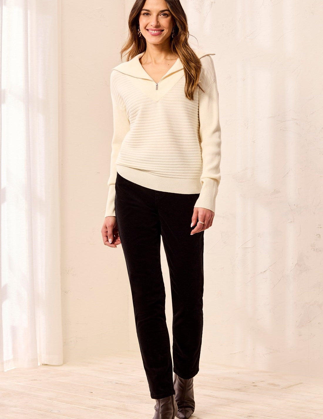 Women's Zip Up V Neck Sweater