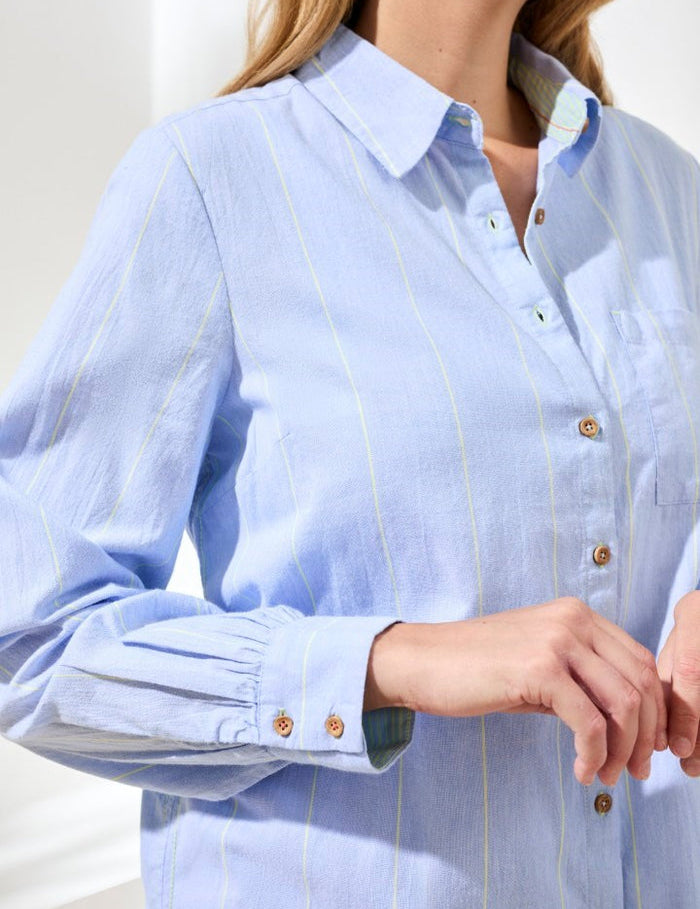 Chambray Stripe Button Front Shirt by Tribal