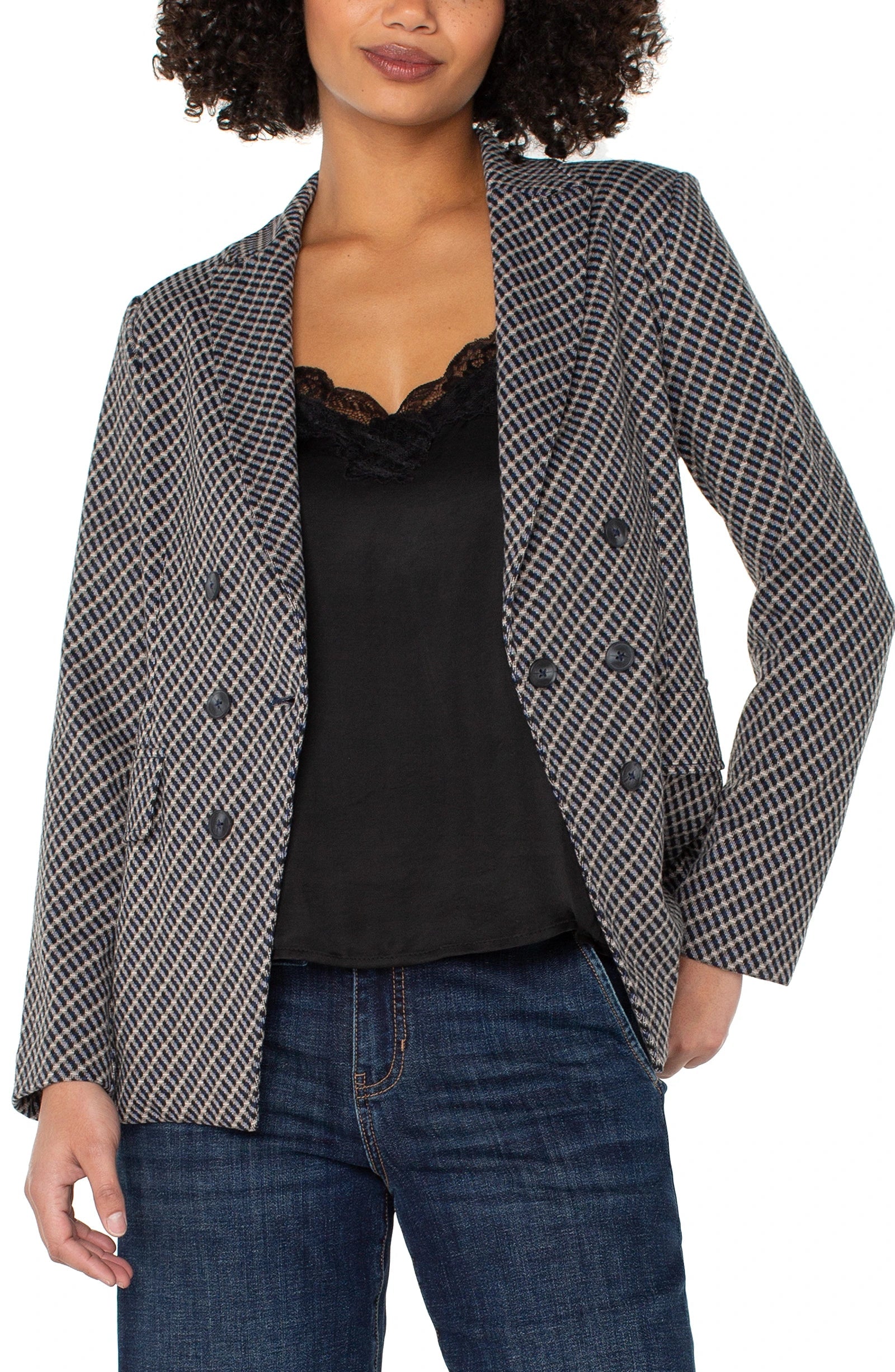 Double Breasted Blazer in Navy Check
