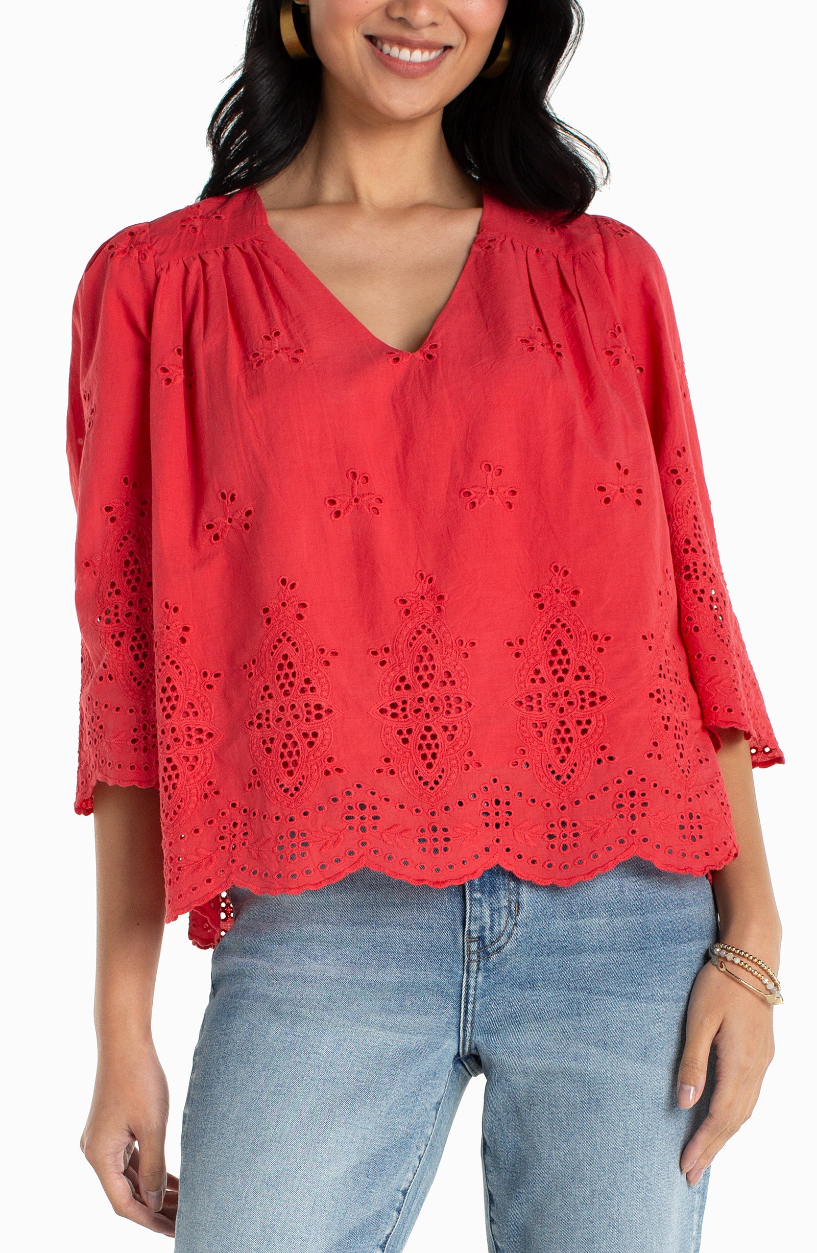 Women's Cherry Rose Eyelet Top