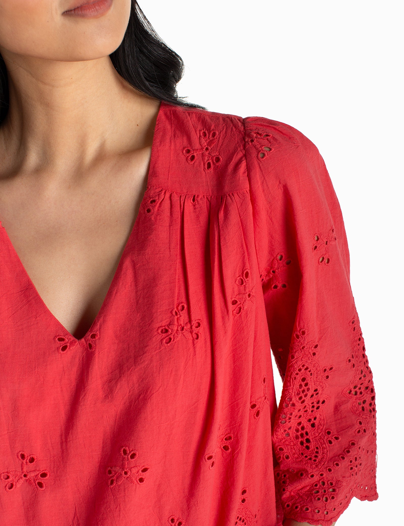 Women's Cherry Rose Eyelet Top