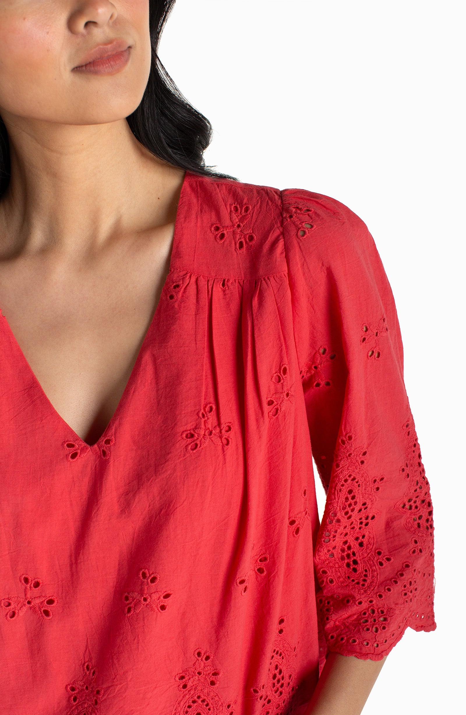 Women's Cherry Rose Eyelet Top