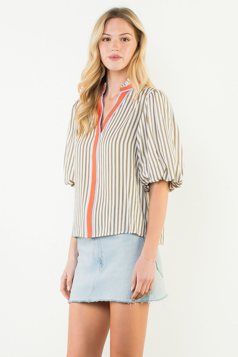 Erin Striped Puff Sleeve Blouse by THML