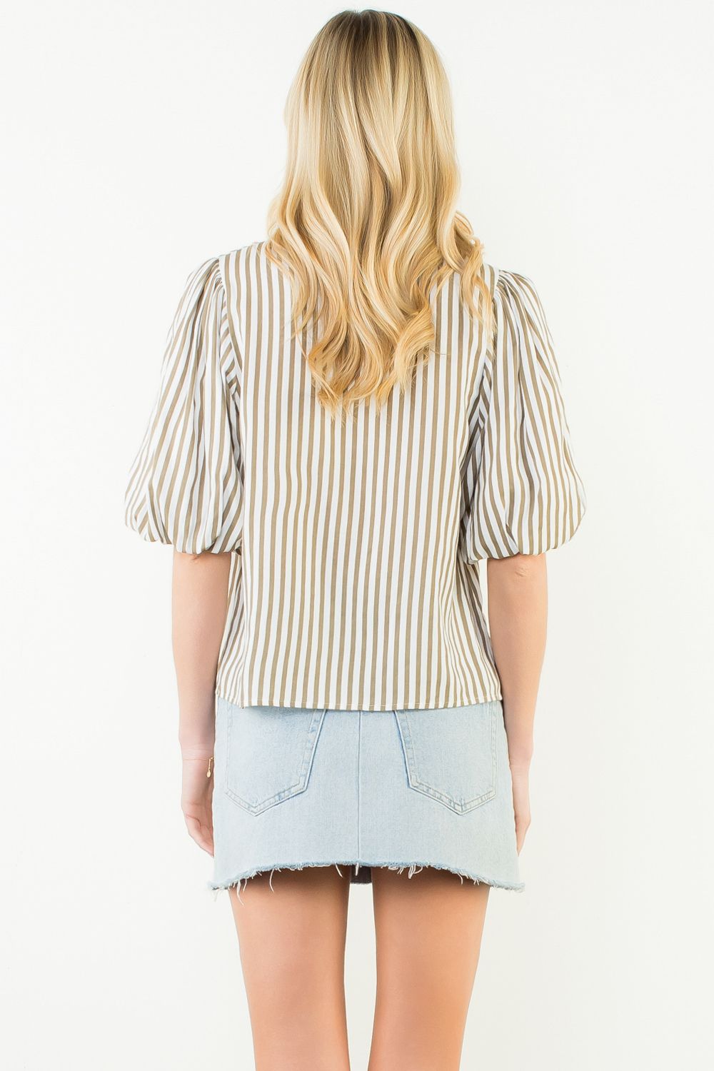 Erin Striped Puff Sleeve Blouse by THML