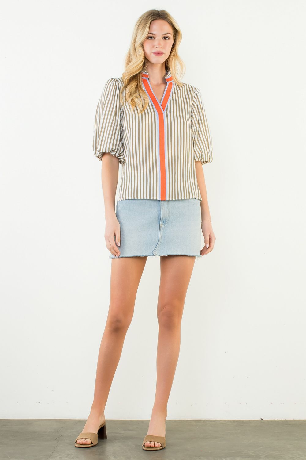 Erin Striped Puff Sleeve Blouse by THML