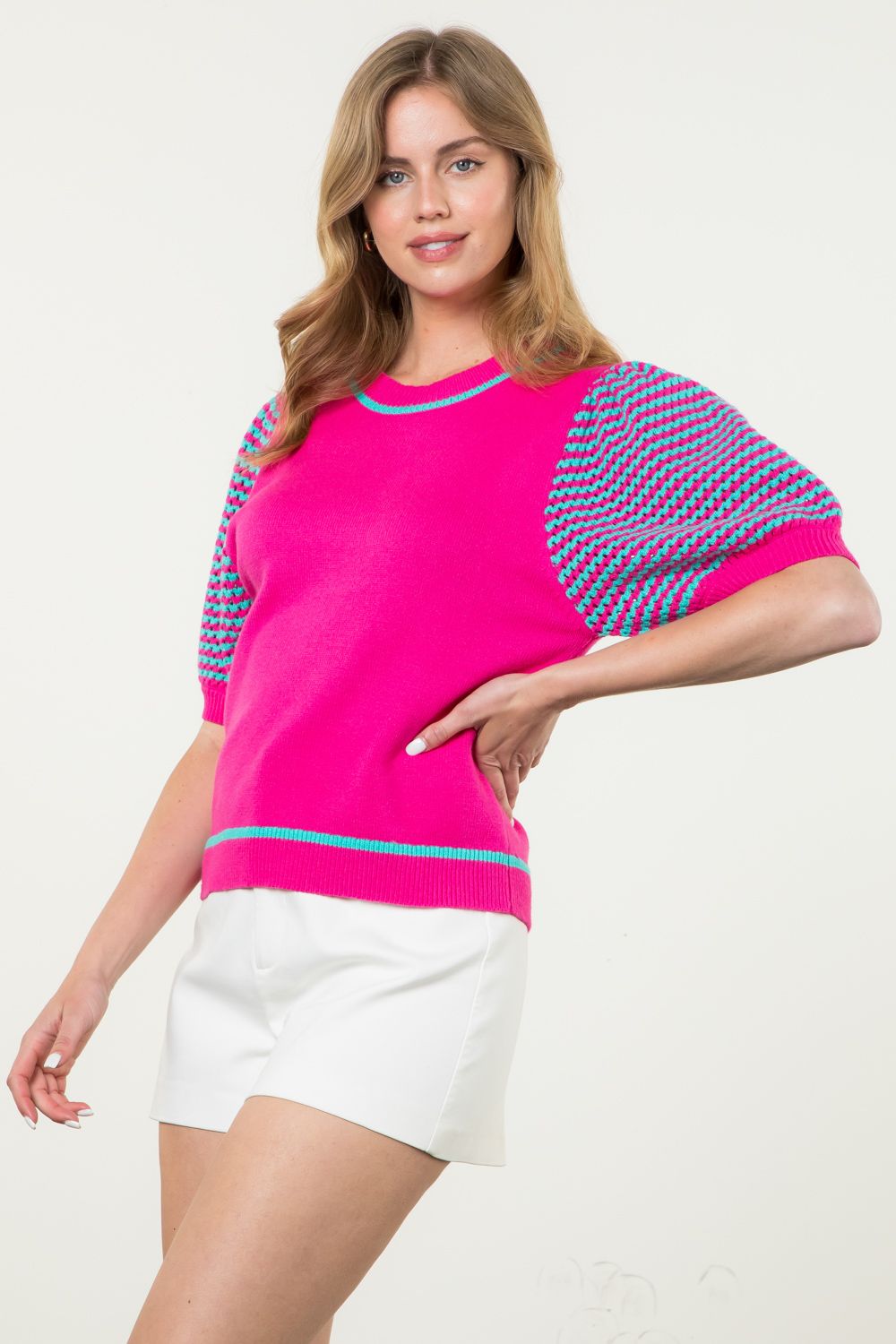 THML Knitted Puff Sleeve Top