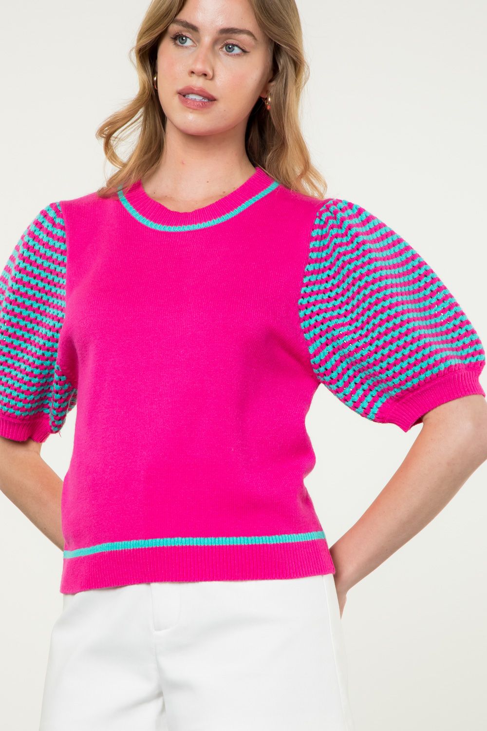 THML Knitted Puff Sleeve Top