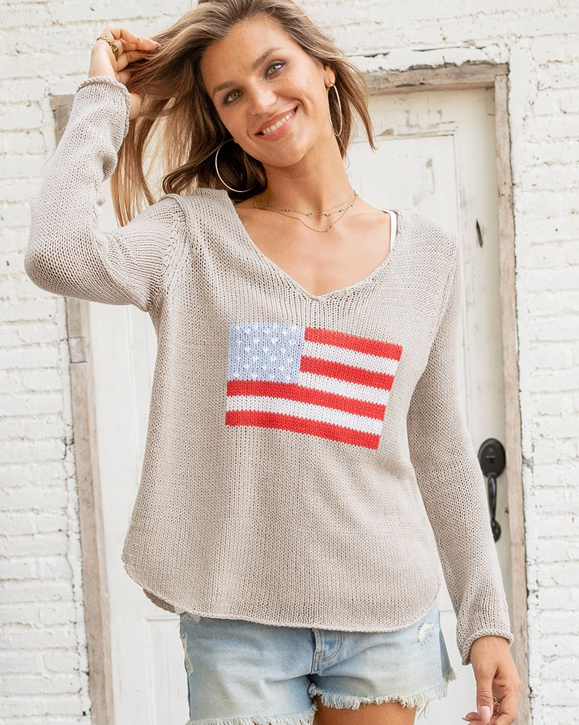Wooden Ships Khaki USA Flag Sweater
