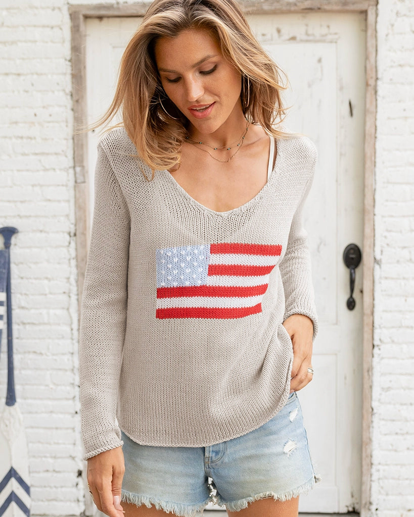 Wooden Ships Khaki USA Flag Sweater
